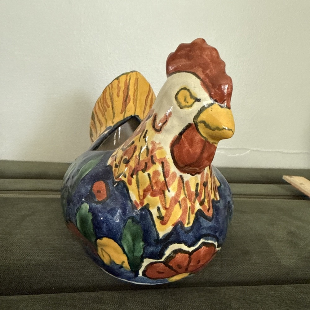 Terracotta Pottery Chicken Planter Mexican Folk Art Signed Mexico Amora - Picture 6 of 9